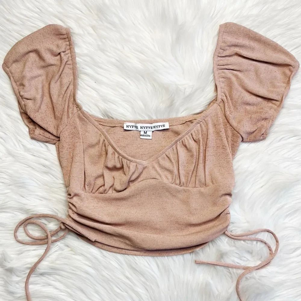 HYFVE Puffy Sleeve Scrunch Tie Crop Top Pink Size Medium